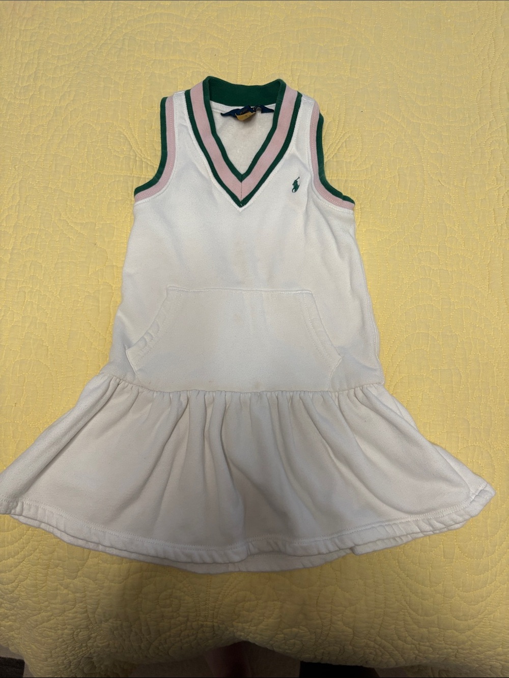 Ralph Lauren White Sleeveless Tennis Dress with Pink & Green Trim